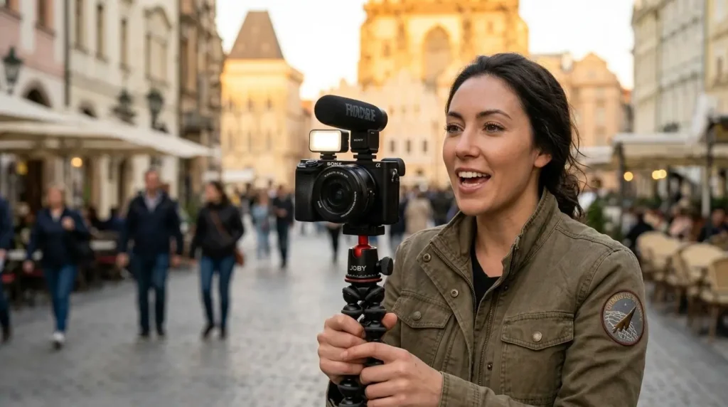 Content-creator-filming-4K-YouTube-videos-using-the-Sony-Alpha-A6100