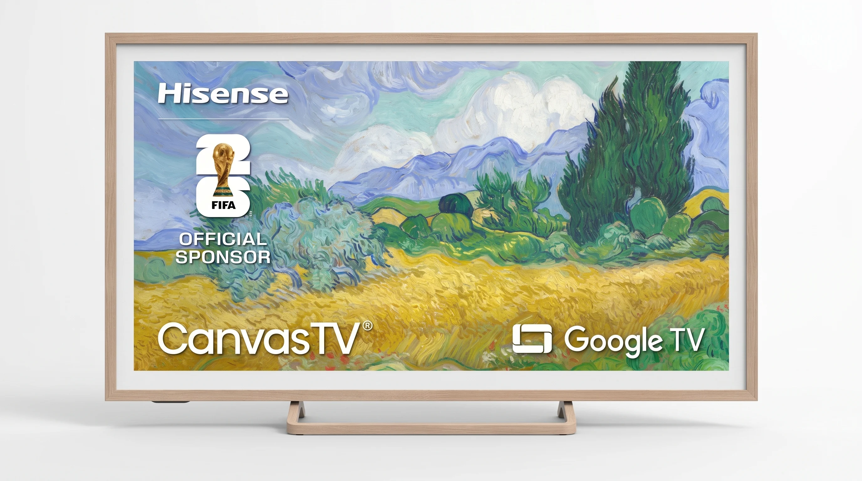 Hisense CanvasTV Google TV with wooden frame art mode display