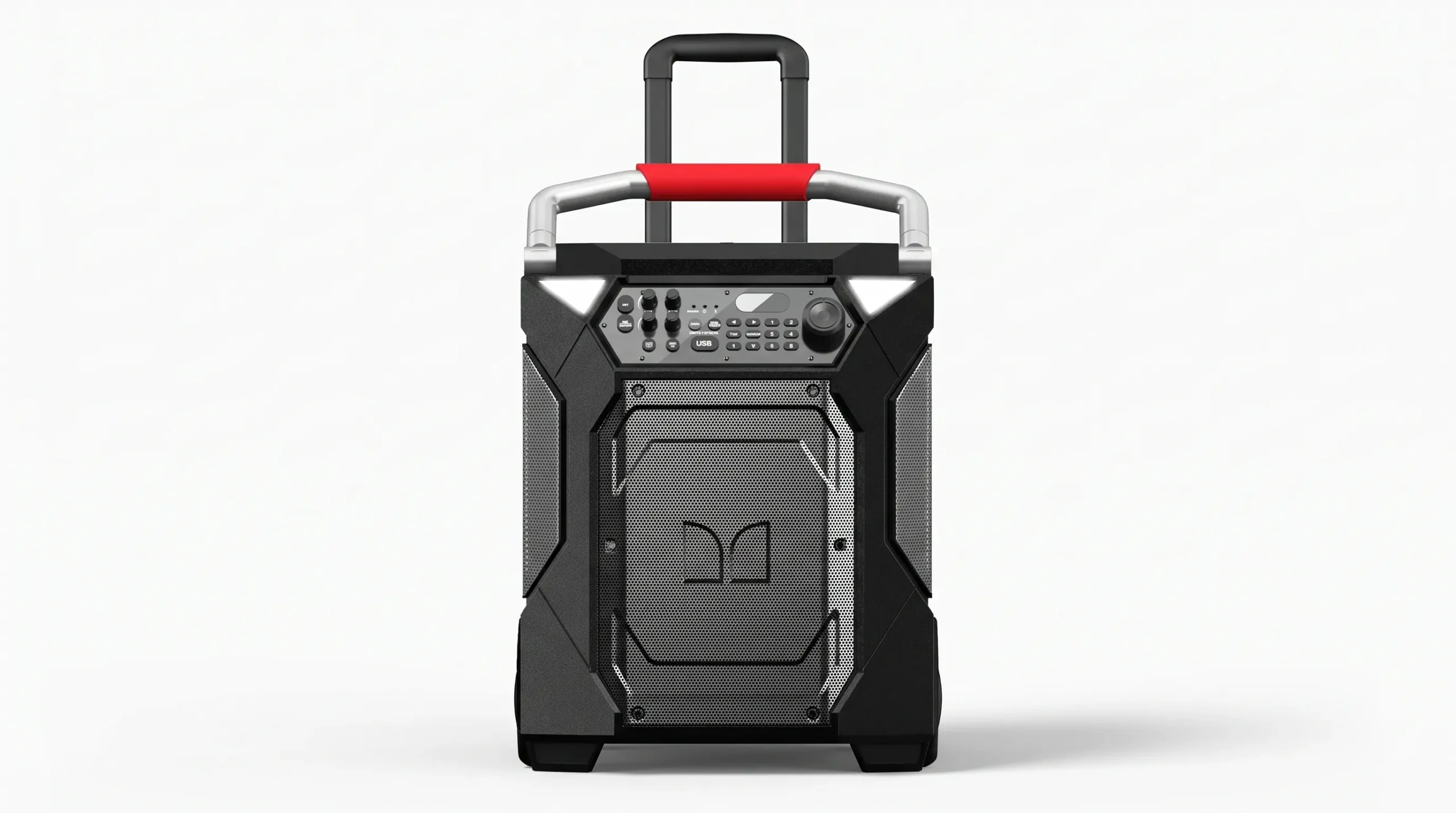 HWWR karaoke machine with two wireless microphones and rolling wheels